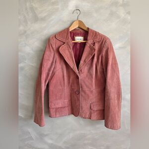 Vintage Genuine Blush Pale Pink Suede Leather 2 Button Chore Pockets Jacket XL